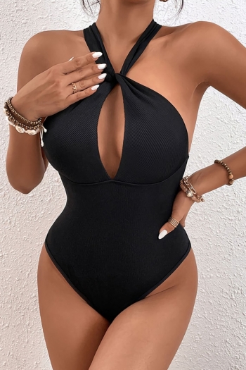 summer new stylish solid color stretch hollow sleeveless backless crossed sling slim sexy bodysuit