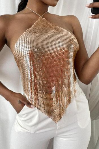 xs-l summer new three colors sequin inelastic metallic-chain halter-neck hanky hem sexy exquisite glittering vest