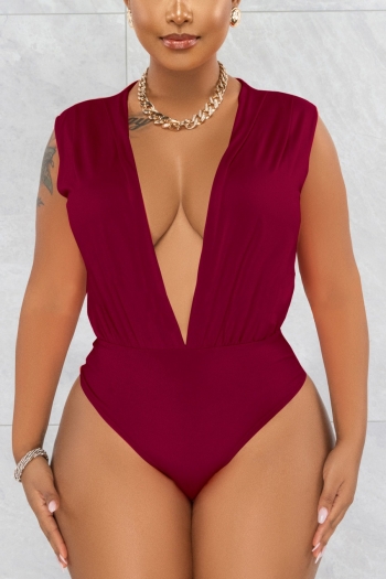 s-2xl summer new plus size 3 colors solid color stretch deep v sexy bodysuit