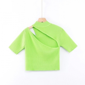 summer new stylish 5 colors solid color stretch hollow ribbed knit slim sexy crop top