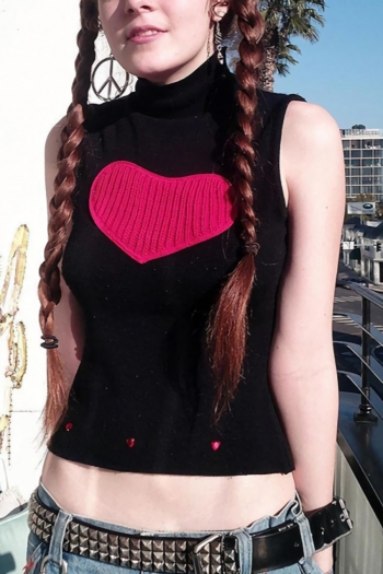 Summer new stretch heart-shape rhinestone contrast color patchwork sleeveless knitted slim stylish vest