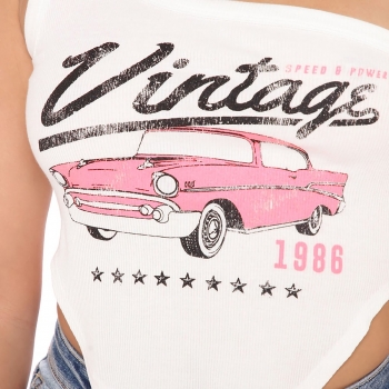 Summer new stylish letter cartoon printing one shoulder sling stretch slim sexy crop top