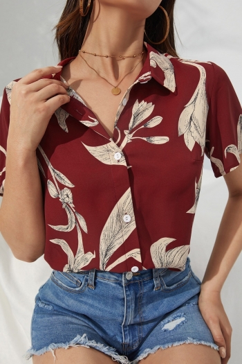 XS-L summer new stylish inelastic flower printing single-breasted short sleeves loose casual top