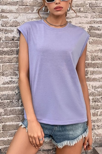 summer new 3 colors solid color stretch crew neck loose casual top