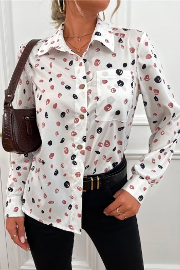 spring & summer new polka dot batch printing micro-elastic turndown collar single breasted pocket stylish sexy blouse