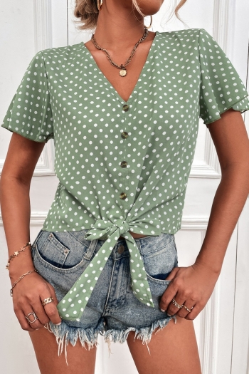 s-2xl plus size summer new 3 colors chiffon polka dot batch printing micro-elastic v neck single breasted lace up stylish casual blouse