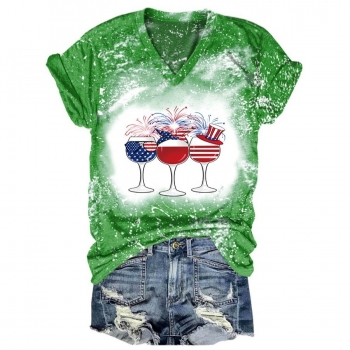 s-3xl plus size american flag summer new 4 colors cotton wine glass printing v-neck short sleeves casual t-shirt