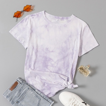 s-2xl plus size summer new tie-dyed printing micro elastic round neck cotton stylish t-shirt