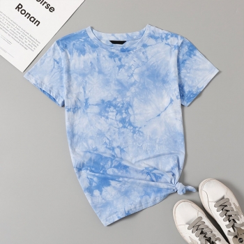 s-2xl plus size summer new tie-dyed printing micro elastic crew neck short sleeves cotton casual t-shirt