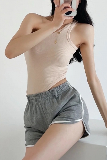 summer new 6 colors solid color ribbed knit stretch one shoulder stylish sexy bodysuit