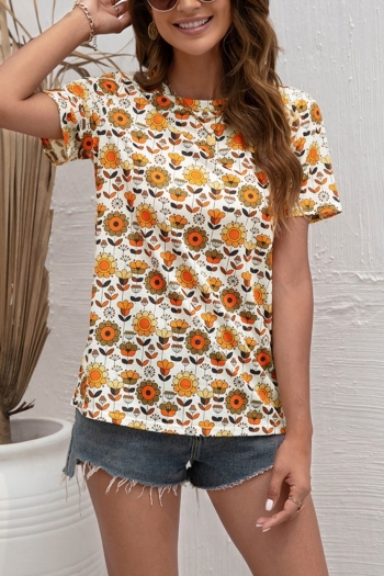 s-2xl plus size summer new stylish micro elastic flower printing short sleeves casual top