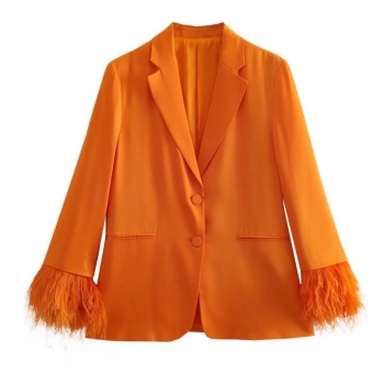 xs-l spring & autumn new solid color inelastic feather decor button pocket fashion blazer