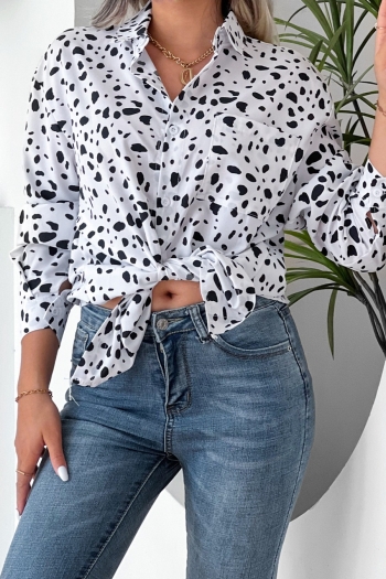 spring & summer new polka dot batch printing inelastic turndown collar long sleeve single breasted pocket stylish casual blouse