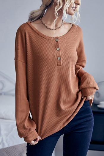 autumn new stylish solid color micro elastic long sleeves single-breasted knitted loose casual top