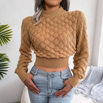 winter new 3 colors solid color diamond cutout long sleeves stylish knit sweater