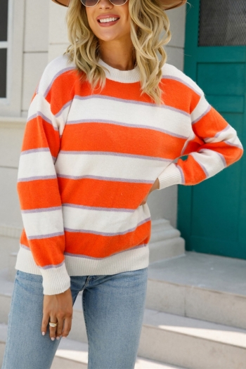 winter new two colors stripe knitted long sleeves stylish casual thin sweater