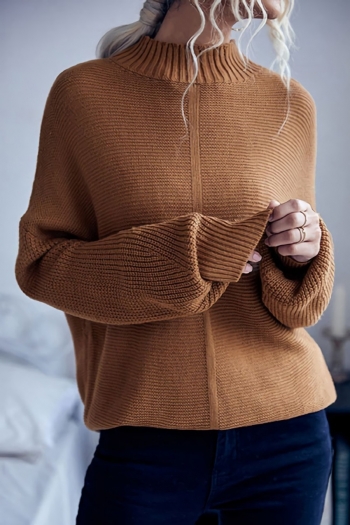 autumn & winter new stylish solid color stretch knitted long sleeves split loose casual sweater