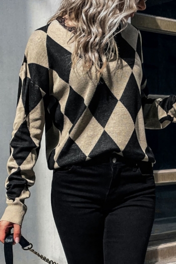 autumn & winter new stretch lingge contrast color spliced long sleeves stylish sweater