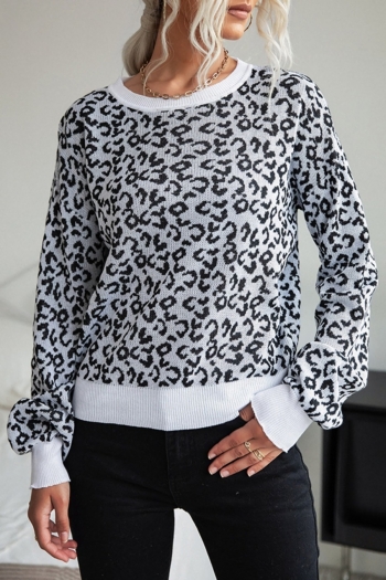 autumn & winter new stylish stretch leopard printing contrast color spliced crew neck long sleeves casual sweater