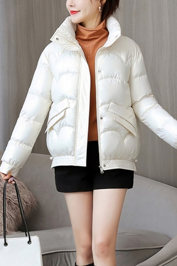 s-3xl plus size winter new glossy inelastic long sleeve high neck buttons pockets stylish thicken cotton jacket
