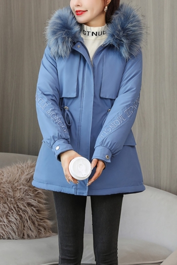m-2xl plus size winter new 5 colors letter embroidered inelastic long sleeve hooded plush decor drawstring design buttons pockets zip-up stylish warm thicken parka jacket