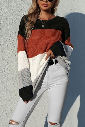 autumn & winter new contrast color spliced stretch long sleeves crew neck loose fashion sweater