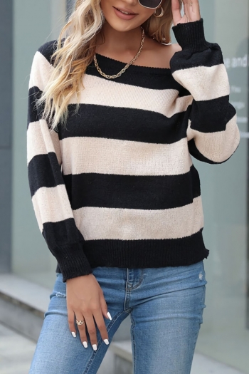 autumn & winter new stretch stripe knitted long sleeves loose casual sweater
