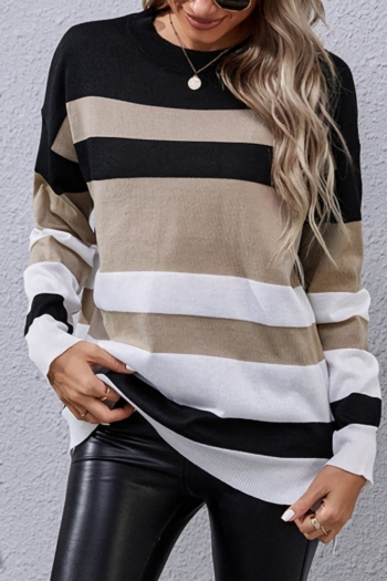 autumn & winter new micro elastic stripe knitted long sleeves crew neck casual sweater