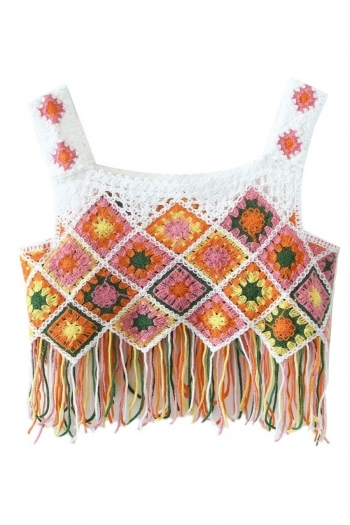 summer new 3 colors slight stretch diamond hook flower cutout tassel sling exquisite vest