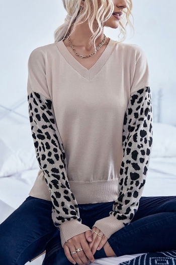 autumn & winter new stretch leopard printing v-neck long sleeves fashion top