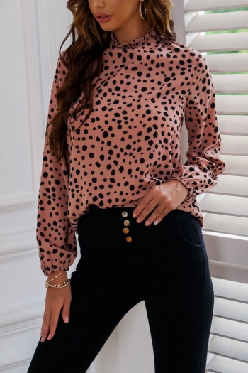 xs-l spring new 6 colors inelastic polka dot printing long sleeves crew neck button loose stylish top