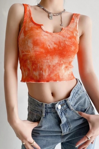 summer new 4 colors tie dye printing high stretch double shoulder straps sexy all-match crop tank top