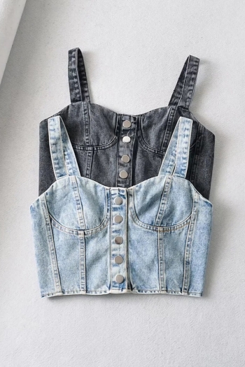 summer new two colors slight stretch single-breasted sling sexy all-match crop denim tank top