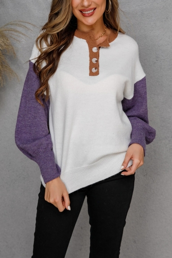 winter new two colors knitted contrast color stitching high stretch button stylish sweater
