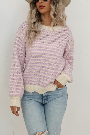 winter new two colors stripe knitted high stretch loose stylish simple sweater