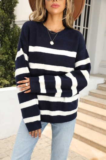winter new two colors streak knitted high stretch loose stylish sweater