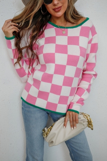 winter new three colors plaid knitted high stretch stylish all-match sweater