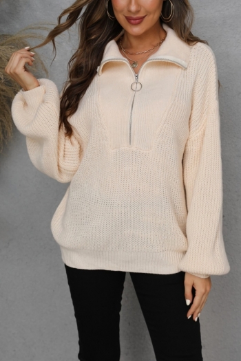 winter new 6 colors solid color knitted stretch zip-up loose stylish casual sweater