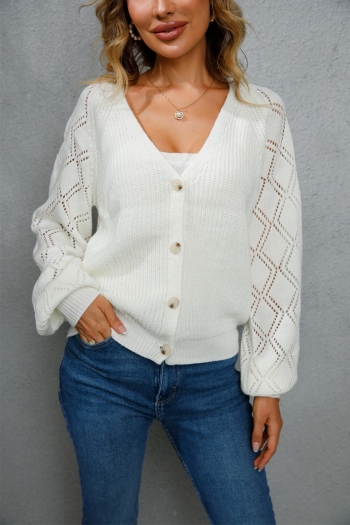 winter new 7 colors solid color knitted v-neck single-breasted lantern-sleeve stylish casual stretch sweater