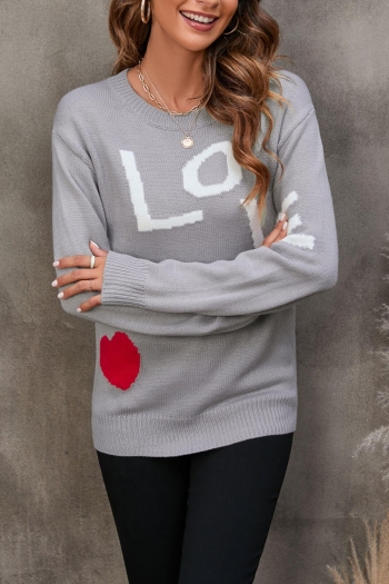 s-2xl winter new plus size two colors letter & heart knitted stretch stylish casual sweater