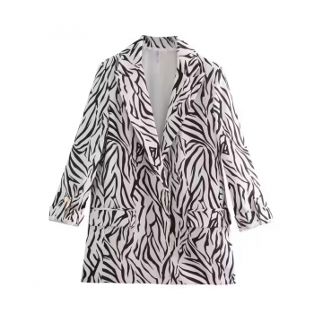 xs-xl autumn new inelastic zebra printing button pocket long sleeves high quality stylish blazer