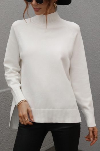 winter new 6 colors pure color stretch high-neck split side stylish casual knitted sweater