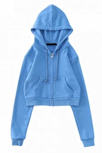 autumn & winter new 5 colors micro elastic hooded pocket zip-up loose casual sweatshirt