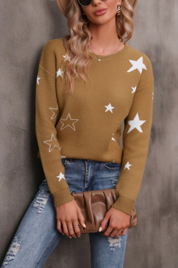 s-2xl winter new plus size two colors pentagram knitted slight stretch casual simple sweater