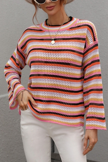 autumn & winter new cutout mlticolor stripe knitted slight stretch stylish all-match sweater#2#