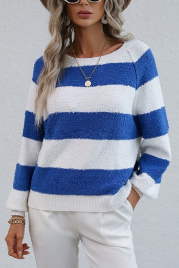 winter new 5 colors contrast color stripe knitted slight stretch stylish all-match sweater