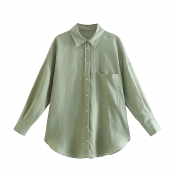 xs-l spring new 5 colors inelastic solid color single-breasted pocket loose casual top