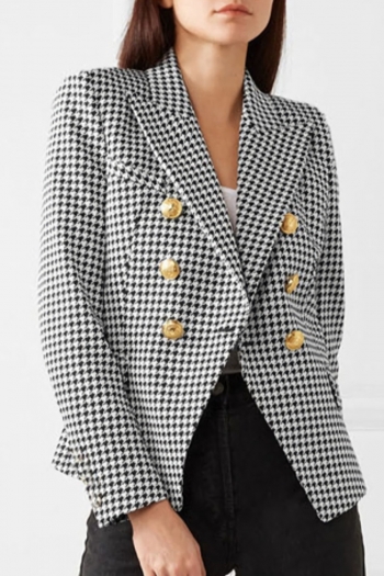 s-2xl autumn & winter new plus size houndstooth batch printing inelastic long sleeve suit collar double breasted fake pockets stylish casual blazer