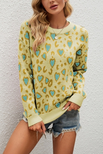 autumn & winter new 3 colors stretch leopard & peach-heart pattern knitted stylish sweater