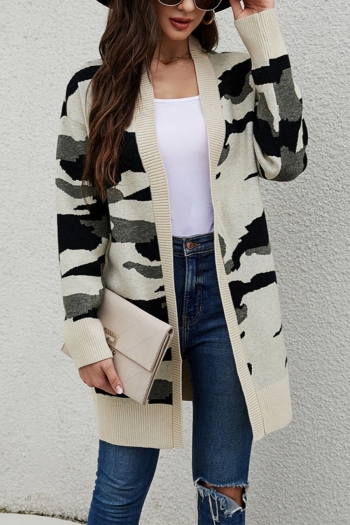 autumn & winter new camouflage pattern knitted long sleeves fashion mid length cardigan sweater(only sweater)